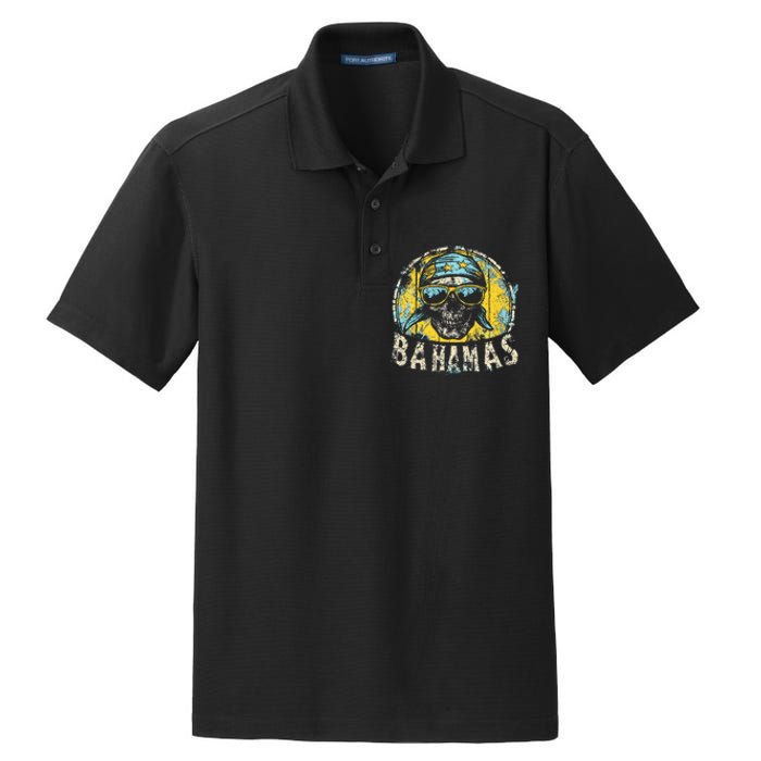 Bahamas Flag Skull Skeleton Vintage Country Cruise Family Dry Zone Grid Polo