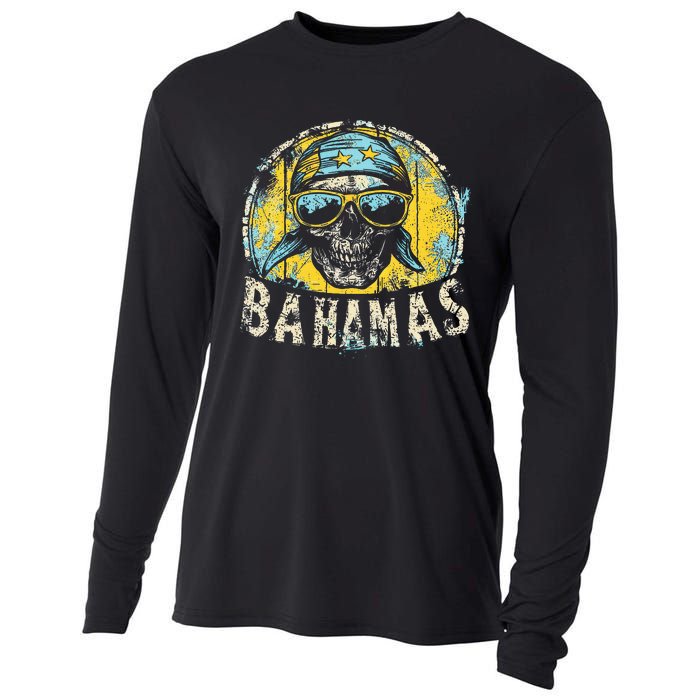 Bahamas Flag Skull Skeleton Vintage Country Cruise Family Cooling Performance Long Sleeve Crew