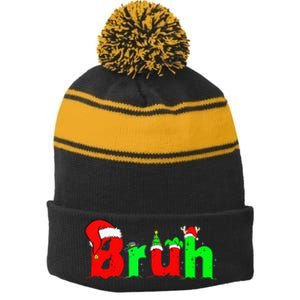 Bruh Funny Saying Bro Christmas Pajamas Xmas Stripe Pom Pom Beanie