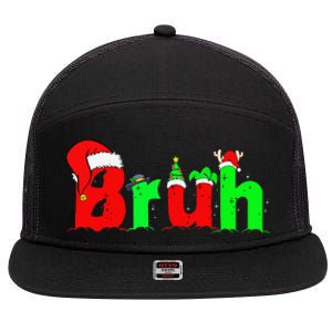 Bruh Funny Saying Bro Christmas Pajamas Xmas 7 Panel Mesh Trucker Snapback Hat