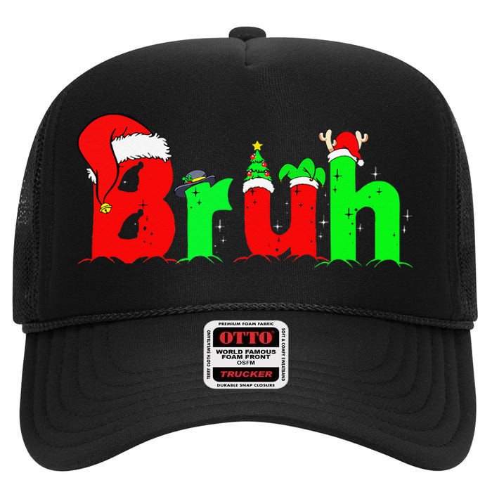 Bruh Funny Saying Bro Christmas Pajamas Xmas High Crown Mesh Back Trucker Hat