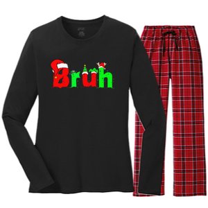 Bruh Funny Saying Bro Christmas Pajamas Xmas Women's Long Sleeve Flannel Pajama Set 