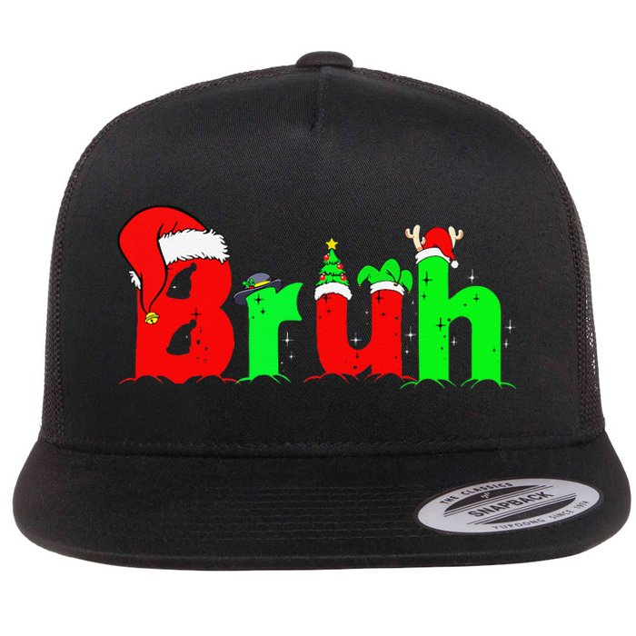 Bruh Funny Saying Bro Christmas Pajamas Xmas Flat Bill Trucker Hat