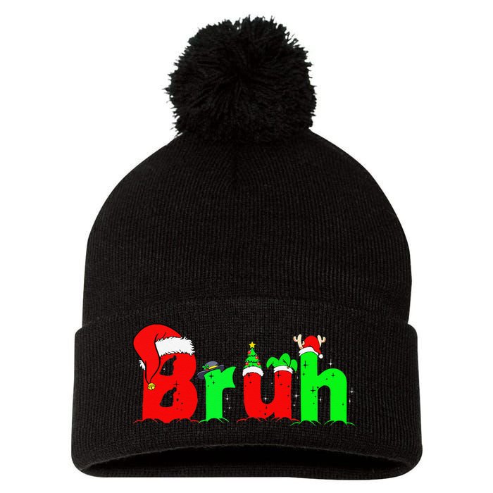 Bruh Funny Saying Bro Christmas Pajamas Xmas Pom Pom 12in Knit Beanie