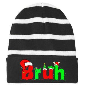 Bruh Funny Saying Bro Christmas Pajamas Xmas Striped Beanie with Solid Band