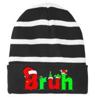 Bruh Funny Saying Bro Christmas Pajamas Xmas Striped Beanie with Solid Band