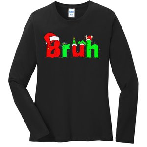 Bruh Funny Saying Bro Christmas Pajamas Xmas Ladies Long Sleeve Shirt