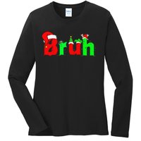 Bruh Funny Saying Bro Christmas Pajamas Xmas Ladies Long Sleeve Shirt