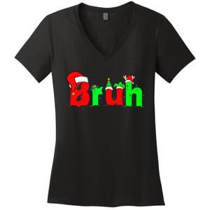 Bruh Funny Saying Bro Christmas Pajamas Xmas Women's V-Neck T-Shirt