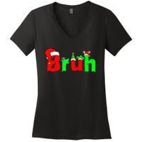 Bruh Funny Saying Bro Christmas Pajamas Xmas Women's V-Neck T-Shirt