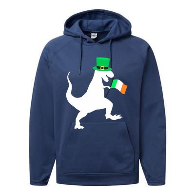  Boy Funny Saint Patricks Day Dinosaur TRex for Performance Fleece Hoodie