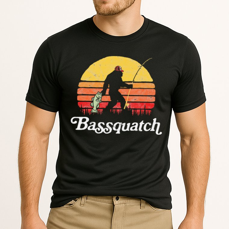 Bigfoot Fishing Shirt Funny Retro Sasquatch Dad Cooling Performance Crew T-Shirt
