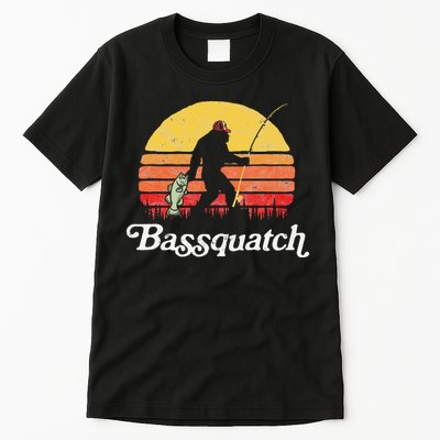 Bigfoot Fishing Shirt Funny Retro Sasquatch Dad Tall T-Shirt