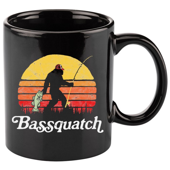 Bigfoot Fishing Shirt Funny Retro Sasquatch Dad 11oz C Handle Ceramic Mug