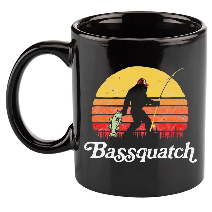 Bigfoot Fishing Shirt Funny Retro Sasquatch Dad 11oz C Handle Ceramic Mug