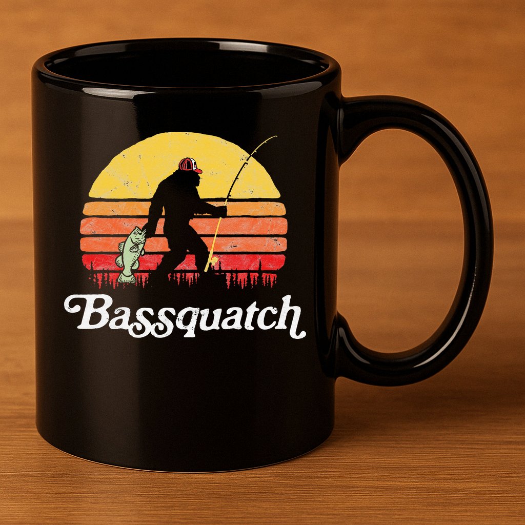 Bigfoot Fishing Shirt Funny Retro Sasquatch Dad 11oz C Handle Ceramic Mug