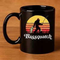 Bigfoot Fishing Shirt Funny Retro Sasquatch Dad 11oz C Handle Ceramic Mug