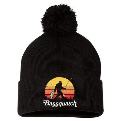 Bigfoot Fishing Shirt Funny Retro Sasquatch Dad Pom Pom 12in Knit Beanie
