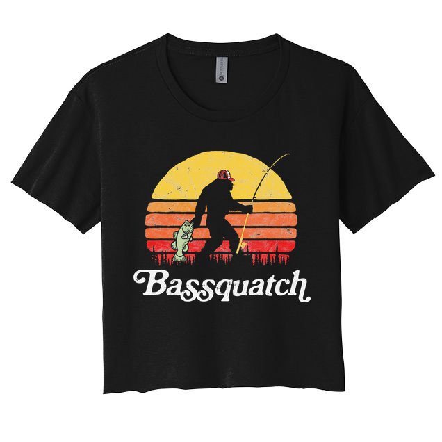 Bigfoot Fishing Shirt Funny Retro Sasquatch Dad Crop Top