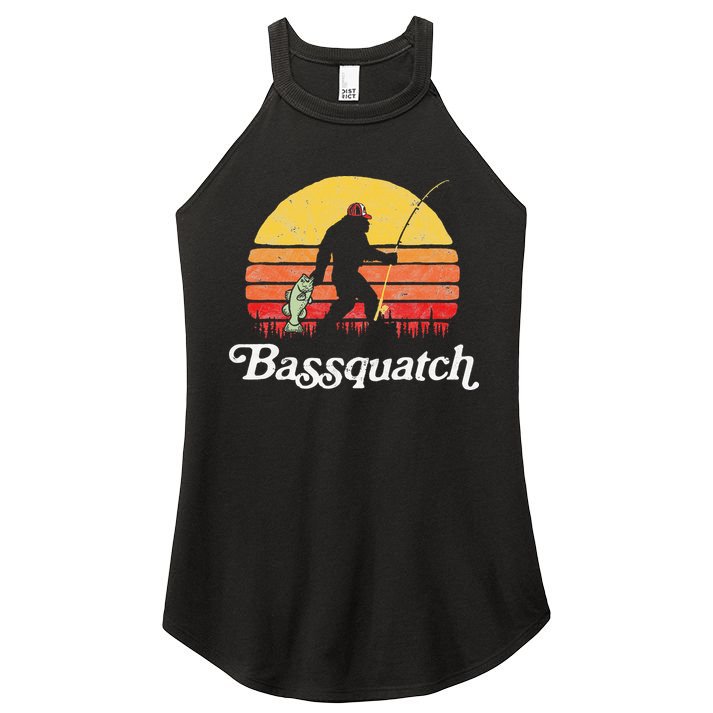 Bigfoot Fishing Shirt Funny Retro Sasquatch Dad Women's Perfect Tri Rocker Tank