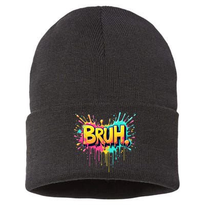 Bruh Funny Saying Meme Bro Teen Slang Sustainable Knit Beanie