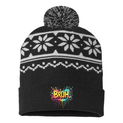 Bruh Funny Saying Meme Bro Teen Slang USA-Made Snowflake Beanie