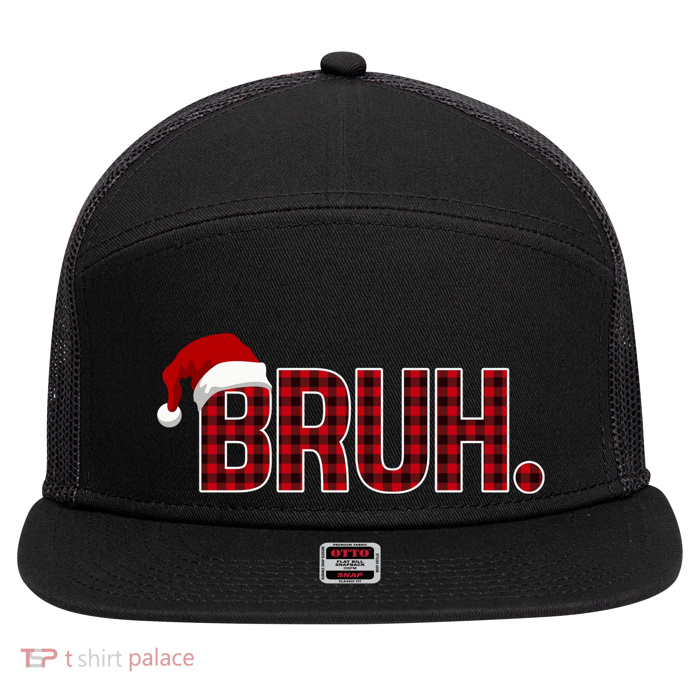 Bruh Funny Saying Bro Christmas Holiday 7 Panel Mesh Trucker Snapback Hat