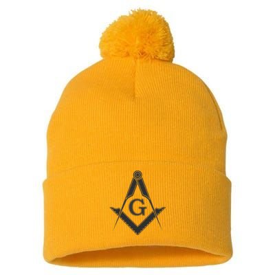 Black Freemason Square And Compass Master Mason Pom Pom 12in Knit Beanie