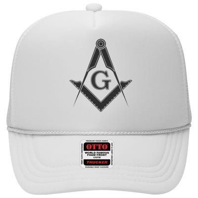 Black Freemason Square And Compass Master Mason High Crown Mesh Back Trucker Hat