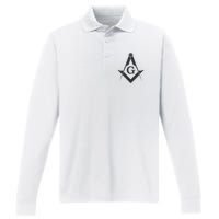 Black Freemason Square And Compass Master Mason Performance Long Sleeve Polo