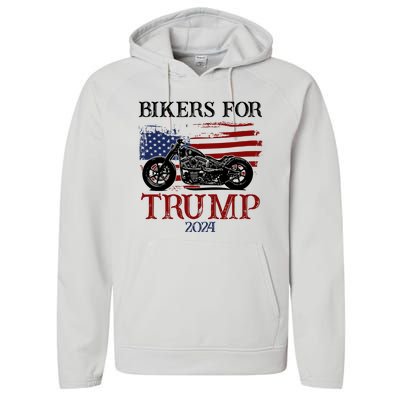 Bikers For Trump 2024 American Flag Vintage Performance Fleece Hoodie