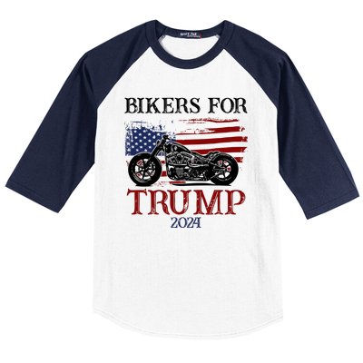 Bikers For Trump 2024 American Flag Vintage Baseball Sleeve Shirt