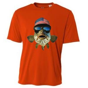 Bass Fishing Te Usa Flag American Cooling Performance Crew T-Shirt