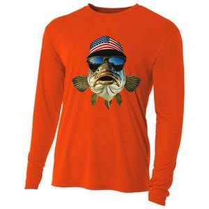 Bass Fishing Te Usa Flag American Cooling Performance Long Sleeve Crew