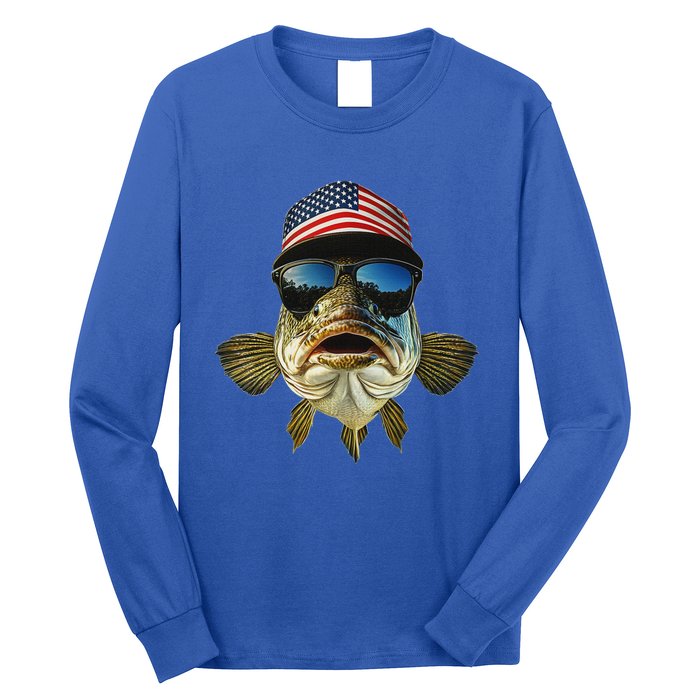 Bass Fishing Te Usa Flag American Long Sleeve Shirt