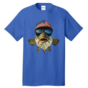 Bass Fishing Te Usa Flag American Tall T-Shirt