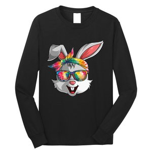 Bunny Face Tie Dye Glasses Easter Day Long Sleeve Shirt