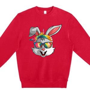 Bunny Face Tie Dye Glasses Easter Day Premium Crewneck Sweatshirt