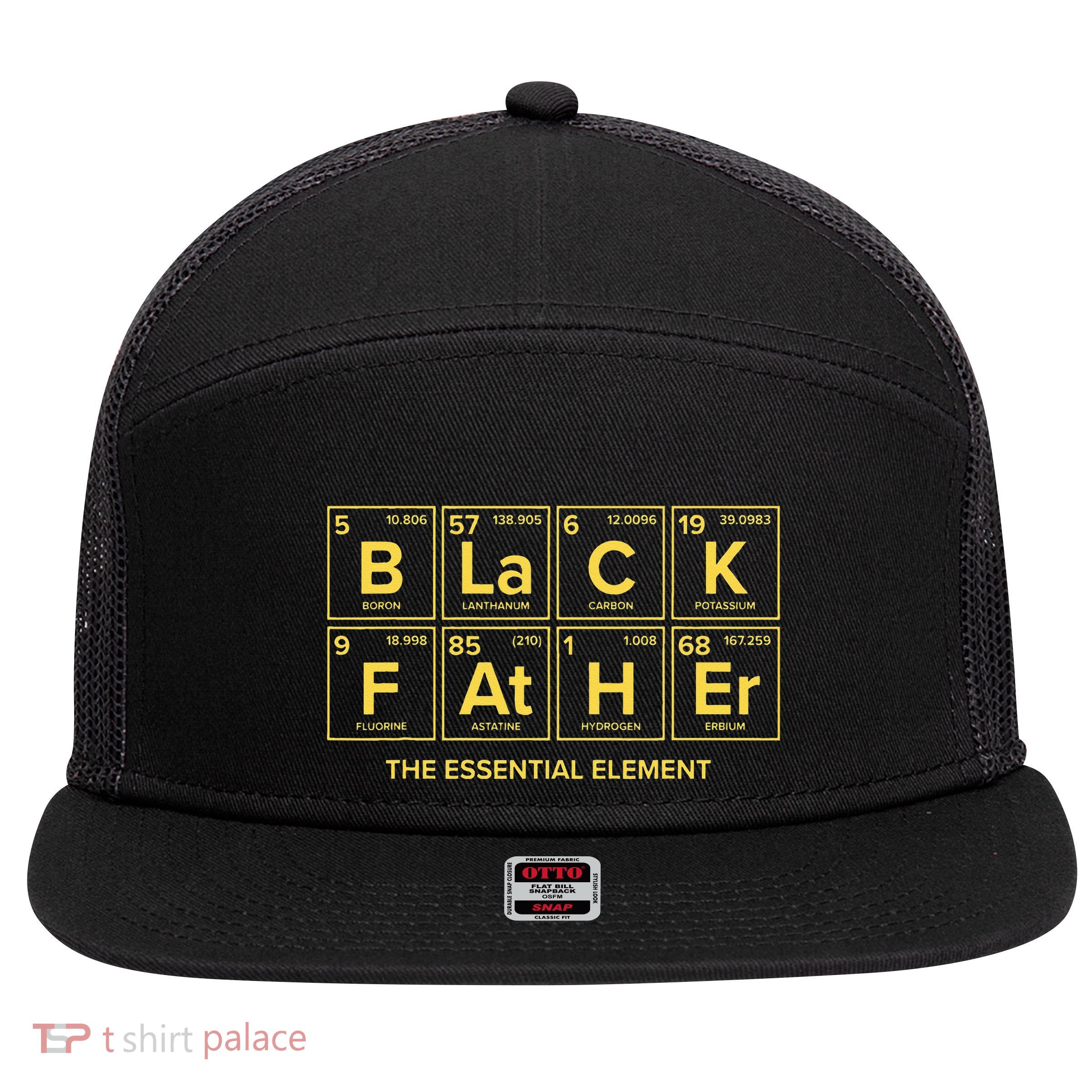 Black Father The Essential Element Dad Chemistry Science 7 Panel Mesh Trucker Snapback Hat