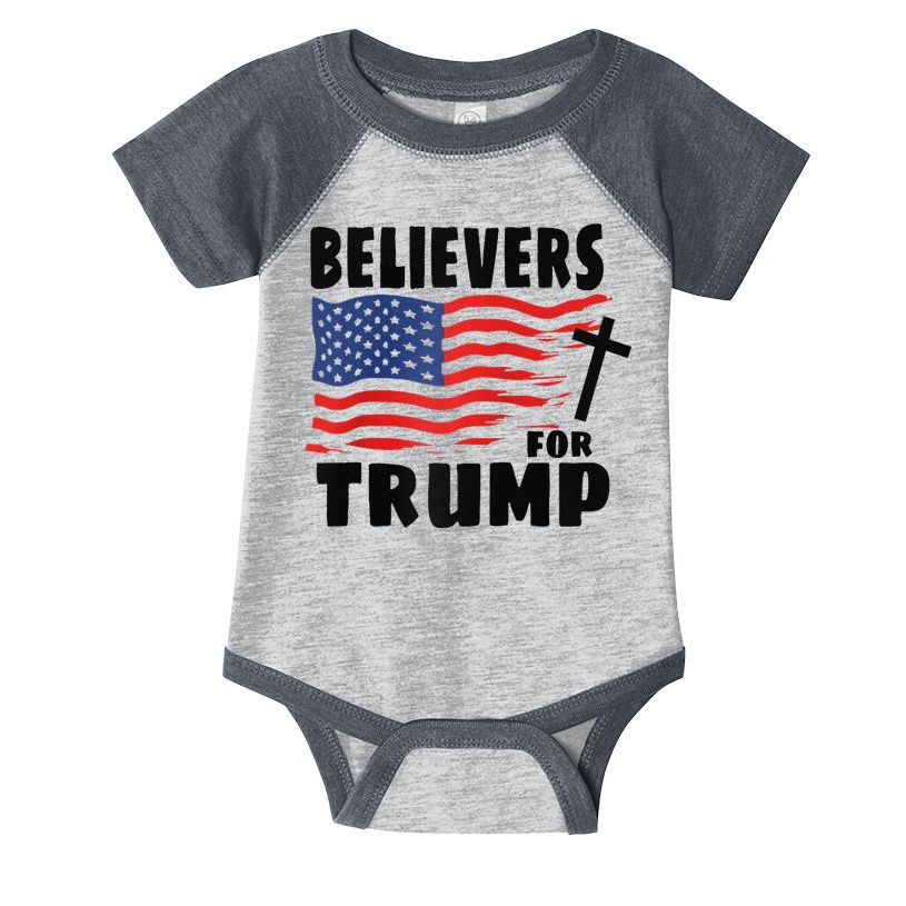 Believers For Trump Christians For Trump 2024 Raglan Infant Baby Jersey Bodysuit