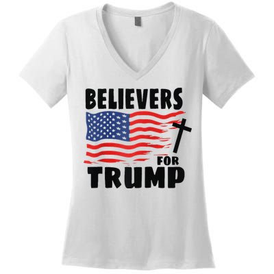 Believers For Trump Christians For Trump 2024 Raglan Women's V-Neck T-Shirt
