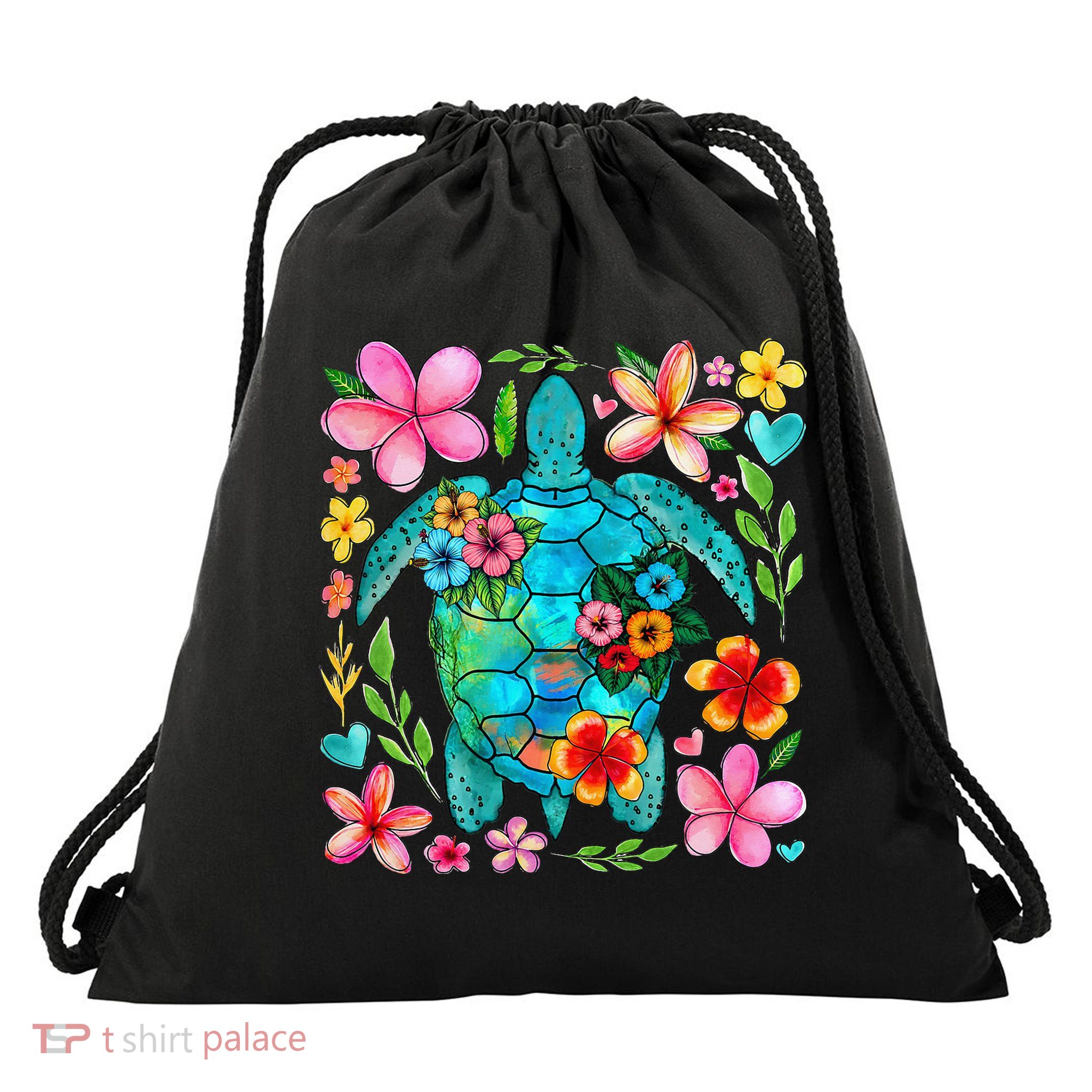 Boho Floral Turtle Save The Sea Turtle Ocean Animals Outfit Drawstring Bag