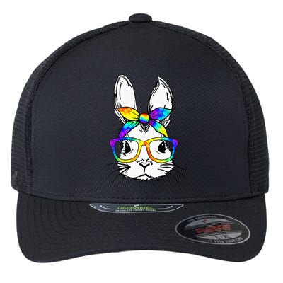 Bunny Face Tie Dye Glasses Bandana Easter Flexfit Unipanel Trucker Cap