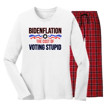 Biden Flation The Cost Of Voting Stupid Women's Long Sleeve Flannel Pajama Set 