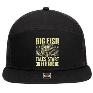 Big Fish Tales Start Here Fishing Gift 7 Panel Mesh Trucker Snapback Hat