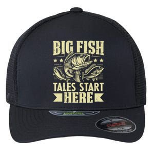 Big Fish Tales Start Here Fishing Gift Flexfit Unipanel Trucker Cap