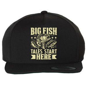 Big Fish Tales Start Here Fishing Gift Wool Snapback Cap