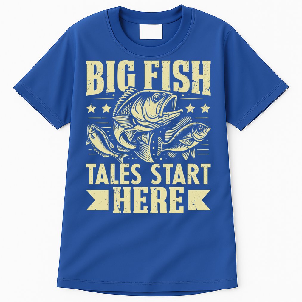 Big Fish Tales Start Here Fishing Gift Tall T-Shirt