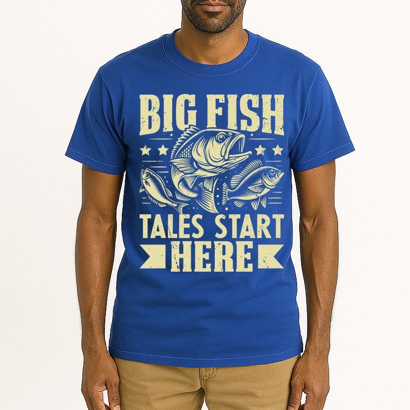 Big Fish Tales Start Here Fishing Gift Tall T-Shirt