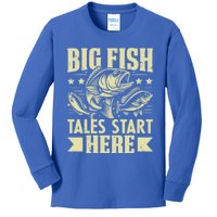 Big Fish Tales Start Here Fishing Gift Kids Long Sleeve Shirt